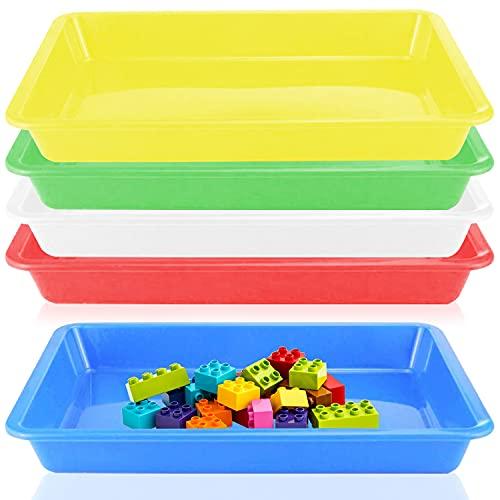 Plastic Art Trays, 5-Piece Stackable Activity Crafts Organizer Serving Jewelry Tray for DIY Projects, Painting, Beads, Organizing Supply, 5 Color (13.4 x 9.8 x 1 inch)