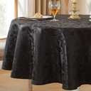 meioro Wipe Clean Table Cloth, Round Tablecloth Waterproof Polyester Fabric Tablecloths, Large Wipeable Table Cloths with Floral Patterns for Dining Party Decoration(Black, Round 60'')