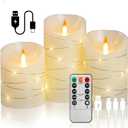 Ivory Rechargeable Flameless LED Candle 3Piece Set (4/5/6 inches)  Real Wax with String Lights, Includes Remote and Timer, Safe and Realistic Flame, for Christmas/Halloween Home Decoration