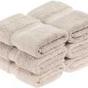 Superior Egyptian Cotton Pile Face Towel/Washcloth Set of 6, Ultra Soft Luxury Towels, Thick Plush Essentials, Absorbent Heavyweight, Guest Bath, Hotel, Spa, Home Bathroom, Shower Basics, Stone
