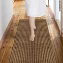 Custom Size Backed Non-Slip Area Rugs Runner, Easy Clean, Waterproof Runner Rugs for Hallway Entryway, Kitchen, Laundry, 2FT x 6FT, Brown Stripe