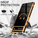 Buleens (3in1 Black Case for Google Pixel 6A 5G Cute Aesthetic Luxury Design Women Girly Cases Girl Gold Plated Pretty Phone Case+Screen Protector+Chain for Pixel 6A