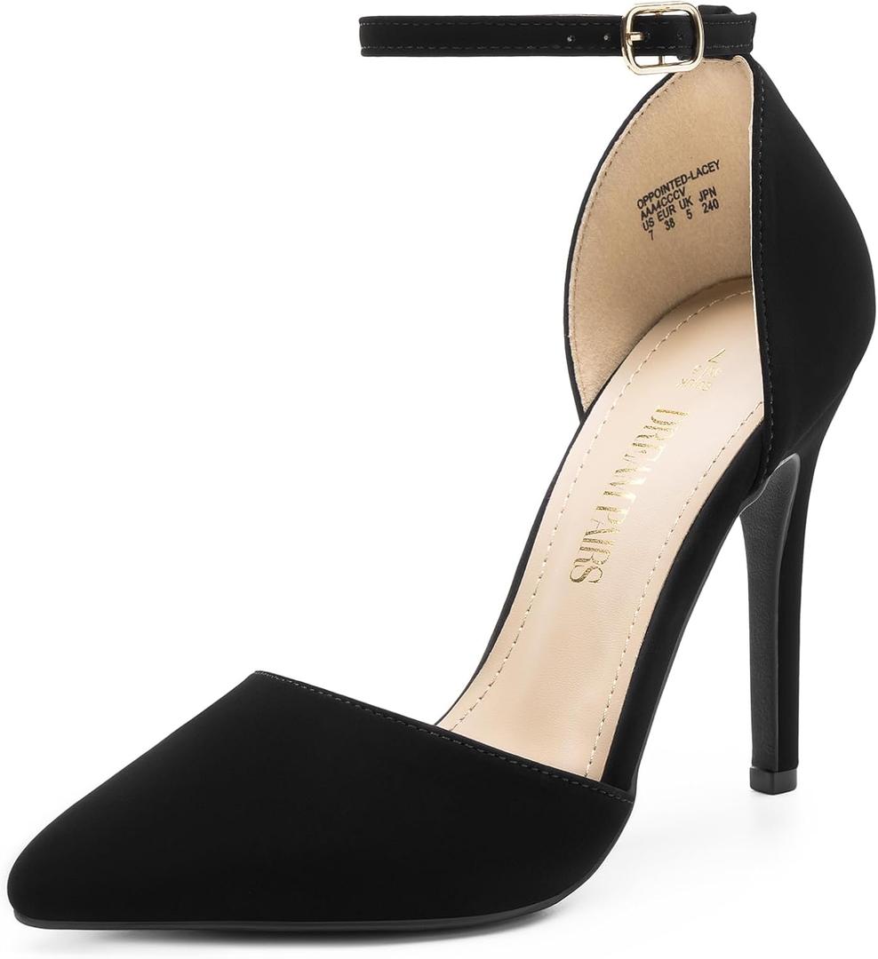 DREAM PAIRS Women's Oppointed-Lacey Pointed Toe Ankle Strap High Heel Stiletto Pumps Wedding Dress Shoes (7.5, Black/Nubuck)
