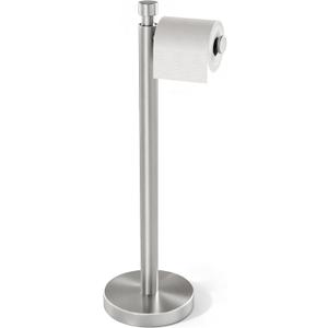 YUMORE Toilet Paper Holder Stand, 4.4lbs Heavy Duty Stainless Steel Free Standing Bathroom Tissue Roll Holder, Brushed Nickel