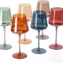 Hand Blown Colored Wine Glasses Set of 6-18oz Multi Colored Square Wine Glasses with Tall Long Stems and Flat Bottom,Crystal Colorful Wine Glass-Wedding,Birthday Gifts Gifts