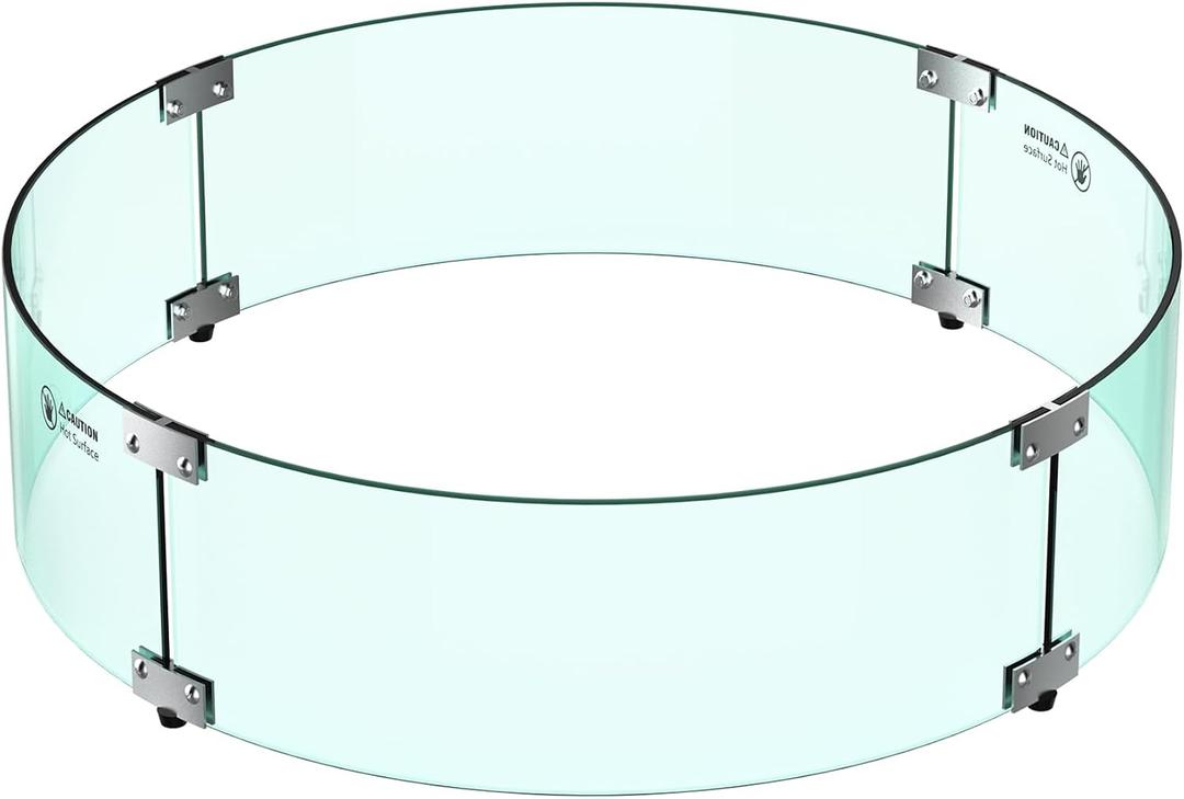Skyflame 24" Round Fire Pit Glass Wind Guard, Thick & Clear Tempered Glass Flame Shield with Bracket & Feet, Fit for Outdoor Propane/Natural Gas Fire Pit/Table