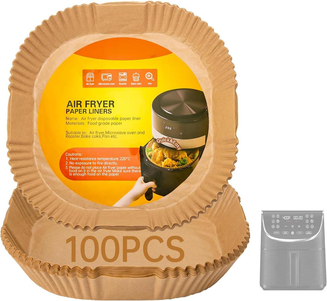 Air Fryer Liners Disposable Compatible with Gourmia Air Fryers, 4, 5, 6, 7, 8 QT Power XL, Non-Stick Air Fryer Liners 8 Inch Compatible with Gourmia, Water Proof & Oil Proof, 100PCS