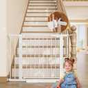 28"-67" Wide Baby Gate for Stairs and Doorways, White Indoor Metal Dog Gate for Pets, Auto Close 2 Way Swing Walk Through Door, Double Lock & Y-Bolts, Pressure or Hardware Mount