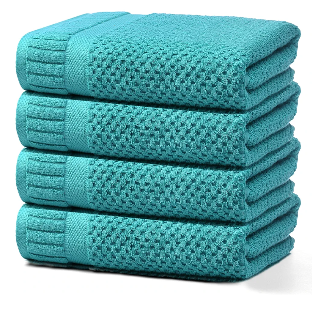 100% Cotton Bath Towels for Bathroom,Highly Absorbent Bath Towels Set Quick Dry,Luxury Soft Towels for Hotel(4 Piece,Turquoise)