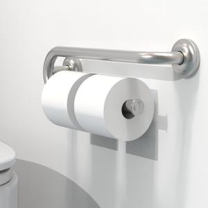 Grab Bar with Integrated Toilet Paper Holder for 2 Mega Rolls (Kitchen Paper Towel Holder or Bathroom Towel Bar), 16in Stud Mount, 250lbs Weight Support, Rustproof (Left, Brushed Nickel)