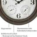 Presentime & Co. 26" Clifton in/Outdoor Farmhouse Clock with Thermometer & Hygrometer as All in One Weather Station, Farmhouse Wall Art and Timepiece for Home Decoration, Grey Oak Finish