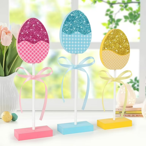 3 Pcs Tiered Tray Decor Set, Wooden Glitter Eggs Decor, Spring Happy Easter Centerpieces for Tables Home Kitchen Office