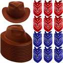 Haysandy 9 Pieces Western Cowboy Hat Set, Felt Cowboy Themed Party Hats with Paisley Bandanas for Kids Costume Party(Brown, Red, Blue)