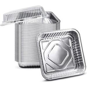 Foil Baking Pans with Lids(30pcs) Reusable 8x8 Inch Aluminum Pans for Oven, Roasting, Baking Food Storage, Square Baking Dish with Secure Lids1