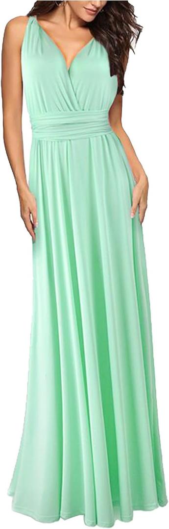 Sexyshine Women's Backless Gown Dress Multi-Way Wrap Halter Cocktail Dress Bandage Bridesmaid Long Dress (MI, S)