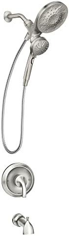Moen Engage Magnetix Spot Resist Brushed Nickel Multi-Function Handshower and Rainfall Shower Head Trim Combo with Shower Handle, Tub Spout, Metal Hose and Valve, 82304SRN