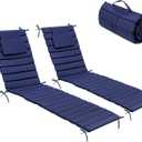 Crestlive Products Chaise Lounge Cushion Outdoor Set of 2, Waterproof Foldable Pool Lounge Chair Cushions with Straps, Lounger Cushions for Outdoor Furniture, Patio, Lawn, 80''Lx26''W (Navy)
