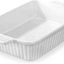 MALACASA 4.4 QT Baking Dish, 9x13 Large Casserole Dish for Oven, Ceramic Baking Pan, Rectangular Lasagna Pan Deep with Handles for Baking, Durable Microwave Oven Safe, Wedding Gift,White, Series BAKE-BAKE