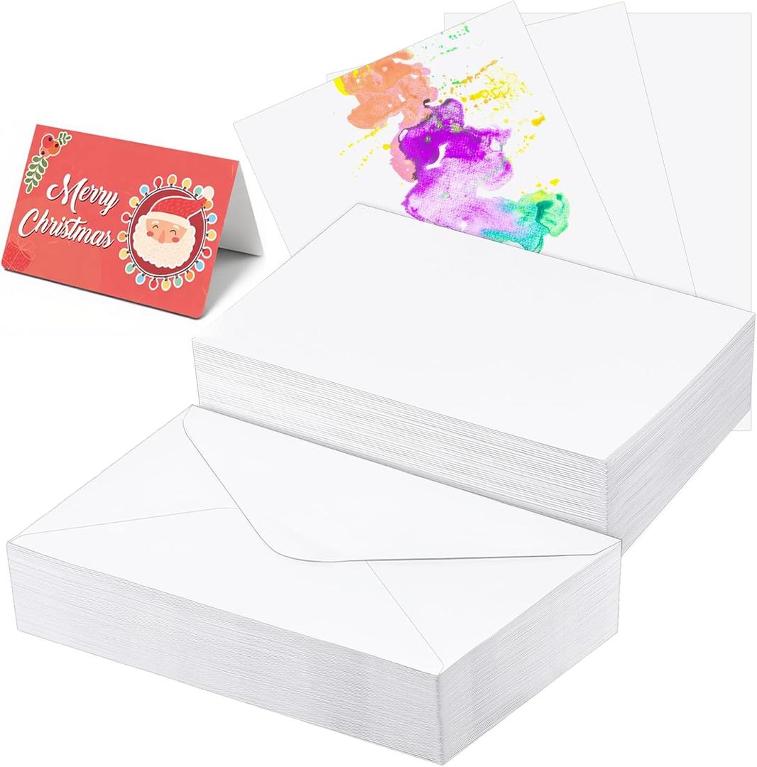 60 Sets Blank Colored Paper Cards with Envelopes Set 5 x 7 Inch Foldable Blank Colored Papre Postcards and Envelopes 140lb/300 GSM Cotton Watercolro Paper Cards for Painting or Card Making