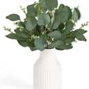 Dahey Artificial Eucalyptus Stems in Small Ceramic Vase Centerpiece Table Decorations Modern Farmhouse Decor Fake Eucalyptus Plants with Vase for Bathroom Kitchen Shelf Living Room Home Decor, White (Medium)