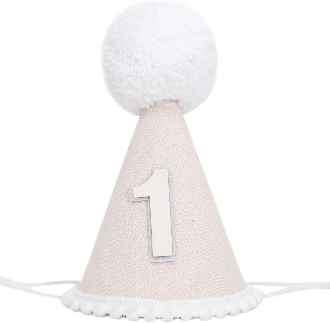 Boho First Birthday Hat-Natural 1st Birthday Boho Decorations,One Birthday Costume Headwear,Cake Smash Photo Prop (White)