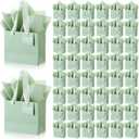 Zhanmai 100 Pcs 4.7 x 2.4 x 3.9 Inch Mini Gift Bags Bulk with Tissue Paper Kraft Paper Bag with Handle Gift Tag for Birthday Party, Wedding Showers (Sage Green)
