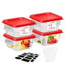 WELKOR Square Storage Container with Lid, Commercial Box with Measurement Marks & Handle, for Baking, Dough Proofing, Meat Brining, Kitchen Tool(Red, 7.5QT-4PACK)