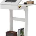 C-Shaped End Table, Solid Wood Rolling Side Table with Lockable Wheels, Couch Tables with Adjustable Desktop &Multi-functional Folding Tray, Small Side Table for Couch, Living Room, Bedroom Tall 30", 15.7" D x15.6" W x30" H