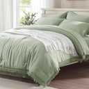 Anluoer Queen Comforter Set - 7 Piece Boho Bed in a Bag with Tassel - Lightweight Soft Bedding Set with 1 Comforter, 2 PillowShams, 2 Pillowcases, 1 Flat Sheet, 1 Fitted Sheet in Sage Green