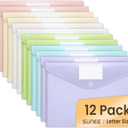 SUNEE 12 Pack Plastic Envelopes, Folders for Document for A4 Letter Size, Poly File Folders with Label Pockets for School Home Office Organizer Work Supplies, 6 Colors