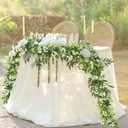 6FT Eucalyptus Garland with Flowers, 8 Pack Artificial Greenery Garland Hanging Faux Eucalyptus Garland Suitable for Table Wedding Backdrop Arch Wall Party UV Protected Indoor Outdoor Decor