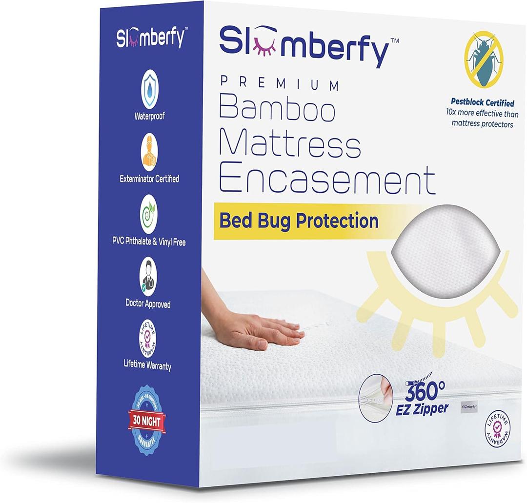 Queen Size Waterproof Bamboo Mattress Encasement by Slumberfy - Premium Skin-Safe Mattress Protector with 360 EZ Zipper, Lab-Tested Bed Bug, Zippered Encasement (60x80 in)