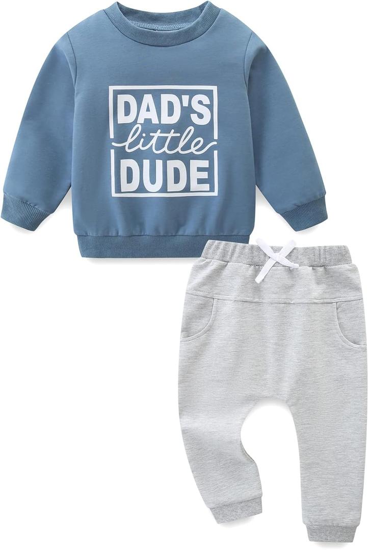 Boys 4T Clothes Toddler Baby Letter Graphic Long Sleeve Sweatshirt Pullover Tops + Joggers Pants Outfit Set Blue