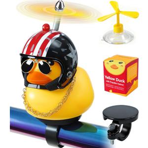 Rubber Duck Bike Decorations [New Stable Clamp Mount] Cute Squeak Duck Bike Bell [Two Helmet Propeller] Funny Bike Accessories E Scooter Motorcycle Cycling Gifts (US Classic)
