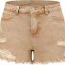 THUNDER STAR Women Mid Rise Ripped Stretchy Jeans Shorts Frayed Raw Hem Casual Denim Shorts (10-12, Yellow)