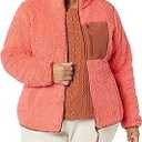 Amazon Essentials Women's Sherpa Long-Sleeve Mock Neck Full-Zip Jacket with Woven Trim Pink Brown Size XXL