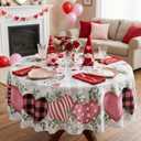 Valentines Day Tablecloth 60 Round, Valentine's Decorations for Home Table Cloth Rectangle, Valentine Day Pink Heart Decor Tablecloths Polyester for Picnic Party Dinner