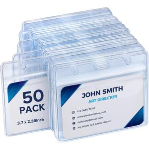 50 Pack Extra Thick Horizontal Badge Holder Plastic Clear ID Card Holder with Resealable Zip Waterproof Name Tag Holders