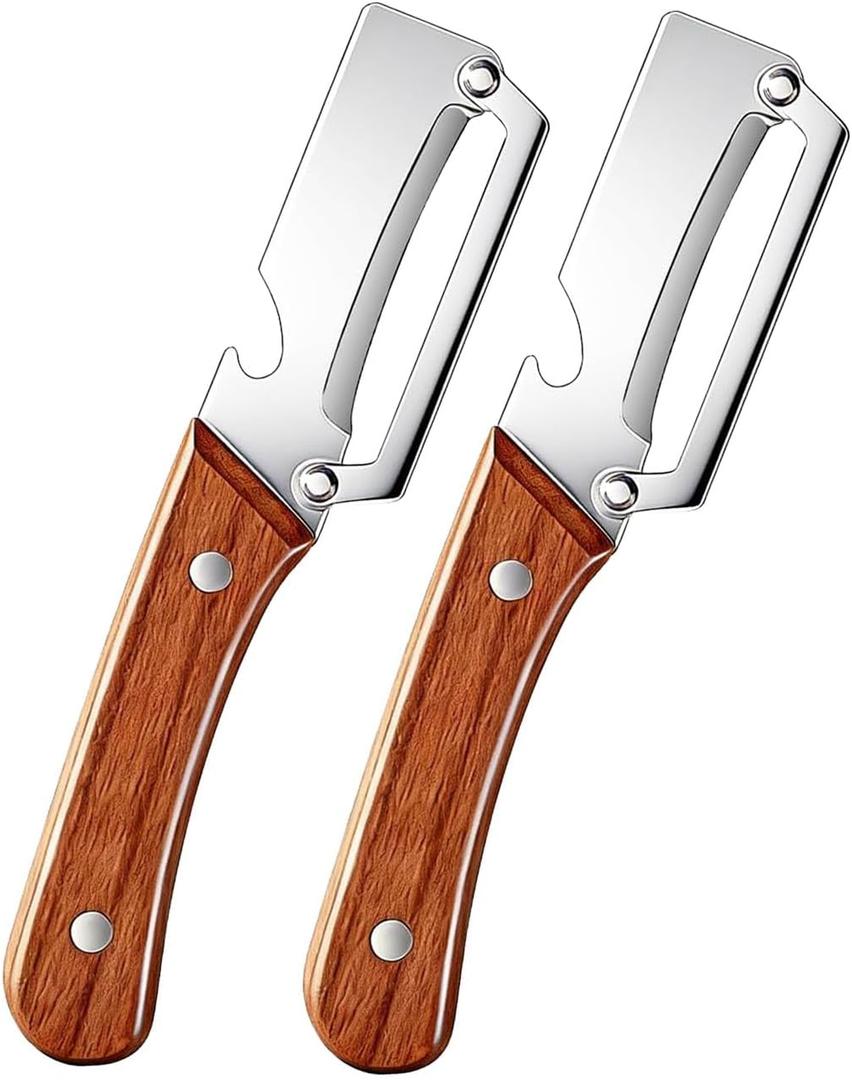 2Pcs Multi Functional Vegetable Peeler for Kitchen, with Bottle Opener and Wooden Handle, 2-in-1 Stainless Steel Kitchen Tool for Fruit Potato Pumpkin