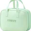 2 x Travel Makeup Bag for Women, Large Capacity Cosmetic Bags for Girls, Compact Pouch Make up Organizer, Waterproof Toiletry Bag with Divider and Handle (Green2)