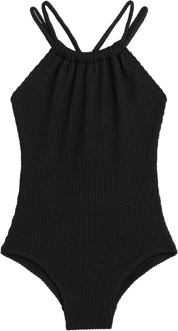 Kanu Surf Girls Jasmine Beach Sport Halter One Piece Swimsuit (3T, Popcorn Solid Black)