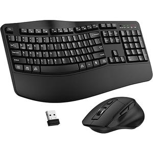 Wireless Keyboard and Mouse Combo, 2.4G Full Size Wave Keys Ergonomic Keyboard with Wrist Rest and 3-Level DPI Adjustable Wireless Ergonomic Mouse for Windows, Mac OS Desktop/Laptop/PC(Black)