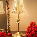JACKYLED Vintage Cordless Table Lamp, Acrylic Crystal Flower Lamp Shade, 3 Colors Dimmable LED Golden Lamp, 5400mAh Battery Operated Rechargeable Lamp for Kitchen Counter Home Decor