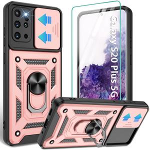 Gritup for Samsung Galaxy-S20+ Plus Case with Slide Camera Cover & [HD Screen Protector2],360Rotation Ring Kickstand [Military Grade] Case,Rose Gold