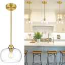 AUTELO Gold Pendant Lights, 1-Light Pendant Lights Kitchen Island in Brushed Gold Finish with Clear Glass, Vintage Pendant Light Fixtures, Gold Hanging Lights for Kitchen Island H9385 BG-R
