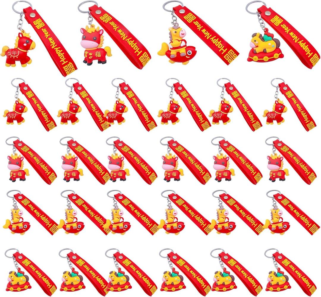 24pcs 2026 Year of the Horse Keychain Set,Chinese Silicone Key Ring Ornament Wealth Lucky Year Pendant,Party Favors & Event Gifts for Family, Office, Friends
