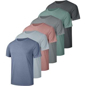 6 Pack Workout Gym Shirts for Men, UPF 50+ Short Sleeve UV Sun Shirt Outdoor Gym Hiking Tops Quick Dry Shirts (X-Large, 1 Black 1 Gray 1 Heather Gray 1 Blue 1 Red 1 Green)
