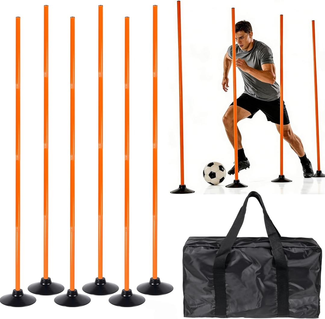6 Pack Soccer Agility Training Poles, 5 FT Adjustable Speed and Agility Training Equipment for Football/Basketball/Dog Practice, Bending Poles for Horses with Rubber Bases and Carry Bag