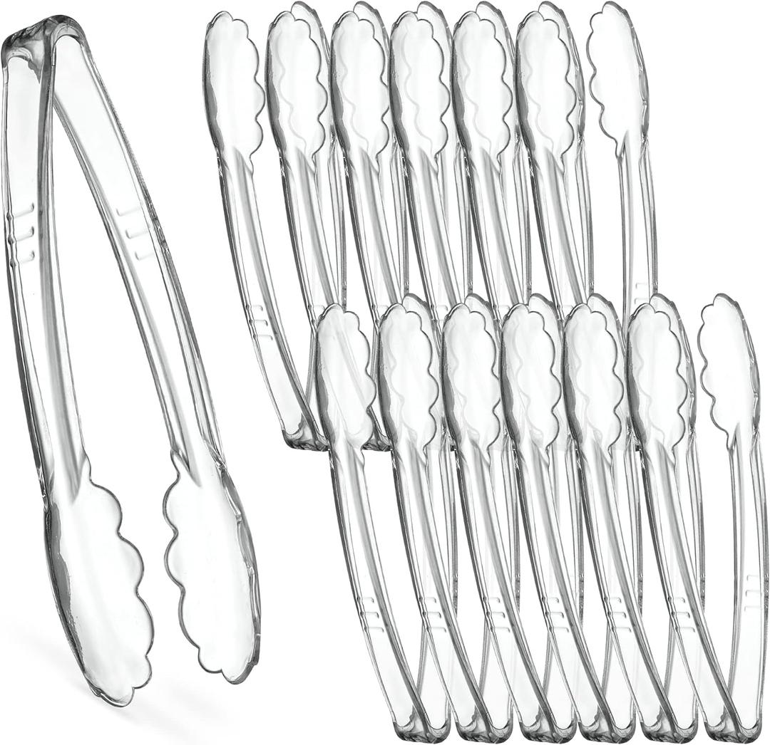 [Clear Tongs 9'' Inches] Plasticpro 9'' Serving Tongs Heavy Duty Reusable Kitchen and BBQ Clear Serving Tong for party's, Caterings, Events, Buffet, Weddings, And every Day use Pack of 12