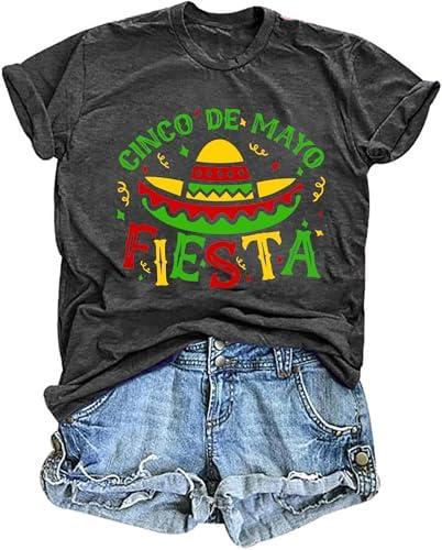 Let's Fiesta T-Shirts Women 5 de Mayo Mexican Fiesta Party Shirts Mexican Vacation Graphic Tee Tops, Size M